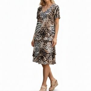 R&M Richards Chiffon Skirt Blouse Suit Size 12 Animal Print Tiered Lightweight